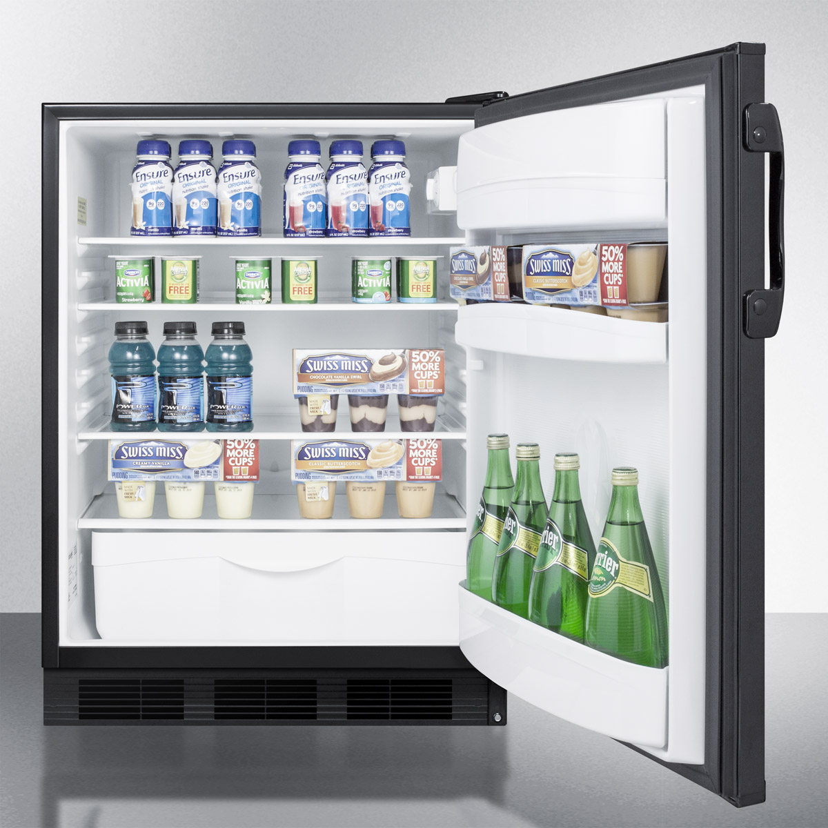 ADA compliant all-refrigerator for built-in general purpose use, with automatic defrost operation and black exterior